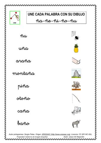 Une palabra y dibujo ña ñe ñi ño ñu minúscula