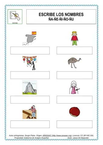 Escribe palabras con la ÑA ÑE ÑI ÑO ÑU