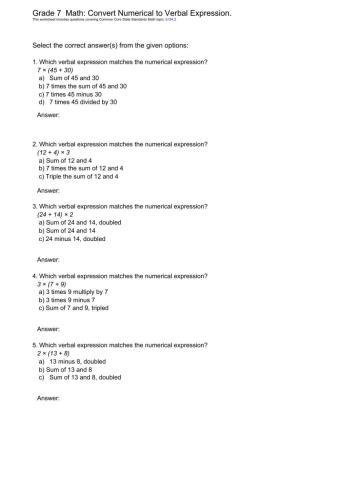 Translating Verbal Expressions to Algebra