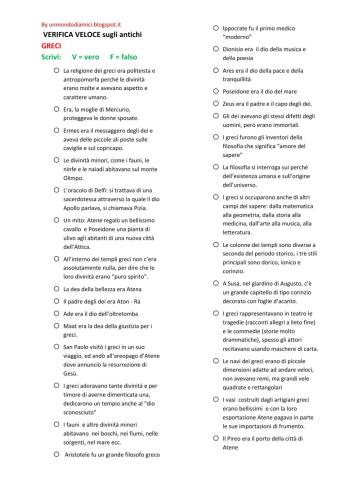 Verifica GRECI cultura e religione.