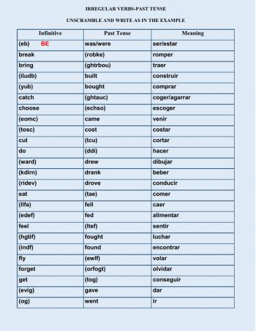 Irregular verbs past tense