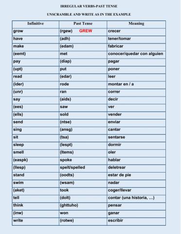 Irregular verbs past tense