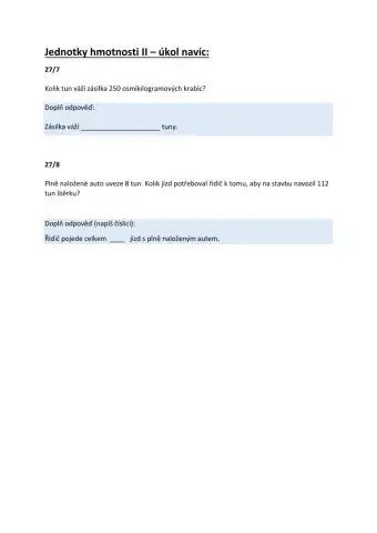 Jednotky hmotnosti III -