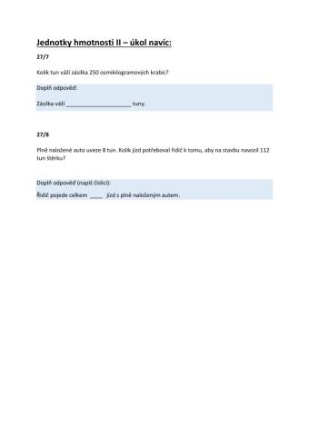 Jednotky hmotnosti III -