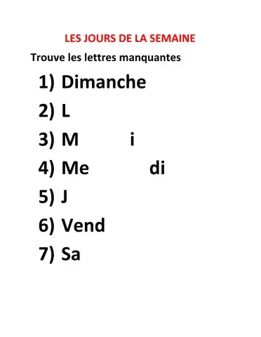 Les jours de la semaine