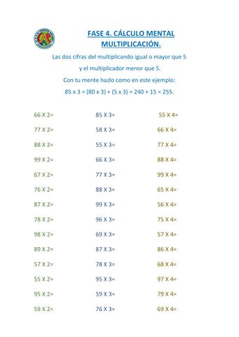 Multiplicación fase 4 cálculo mental