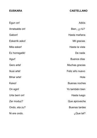 Euskera: lotu hitzak