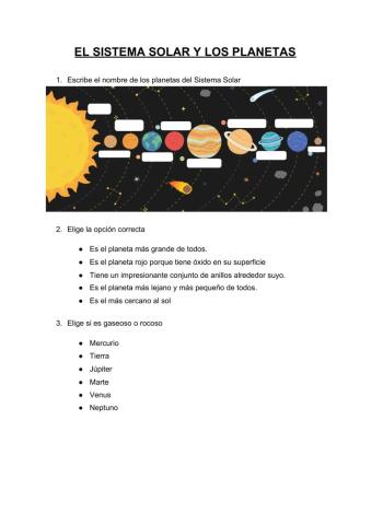 El sistema solar y sus planetas