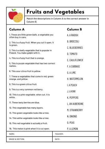 Fruit and Vegetable Matching