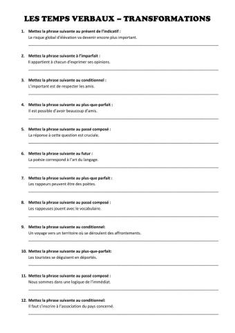 Les temps verbaux - Transformations