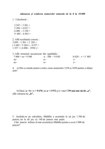 Adunarea si scăderea numerelor 0-10000