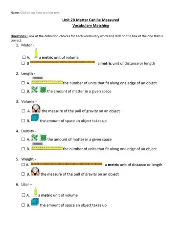 Matter Can Be Measured Vocabulary w visuals