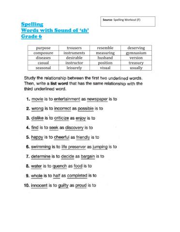 Words with the Sound of sh