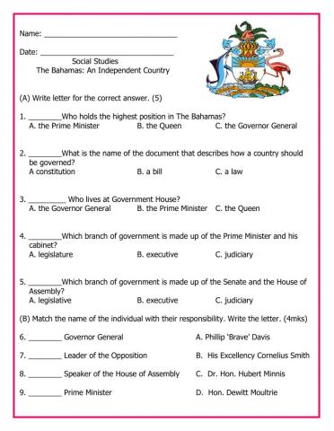 Social Studies-The Bahamas An Independent Country