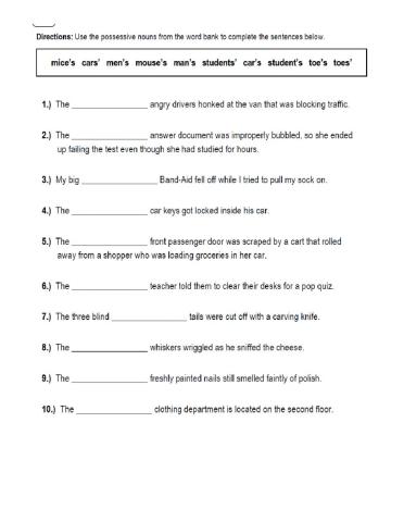 Possessive Nouns Practice 2