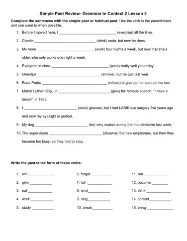 Simple Past and Habitual Past Review