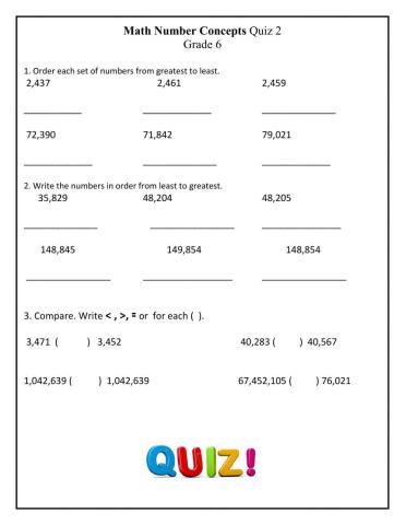 Number Concepts quiz 2 grade 6