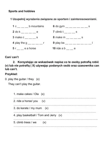 Sports and hobbies, can-can't LINK4