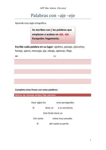 Regla ortográfica aje, eje