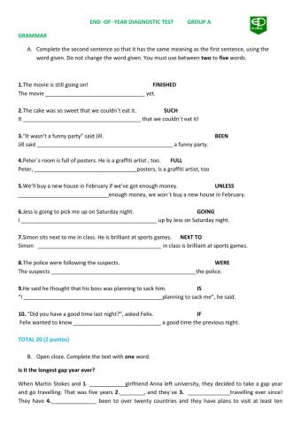 End of year written test GROUP A