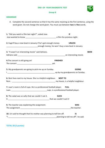 End of year written test GROUP B