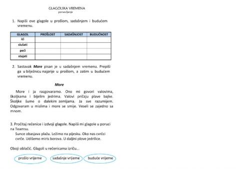 Glagoli - izricanje prošlosti, sadašnjosti, budućnosti