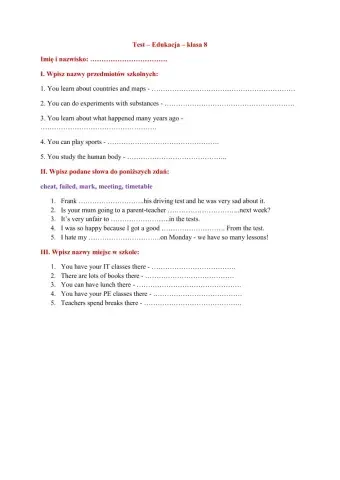 Test Edukacja klasa ósma