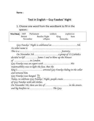 Test in English - Guy Fawkes 