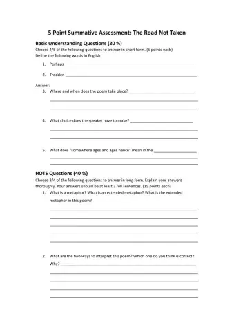 The Road Not Taken Summative Assessment