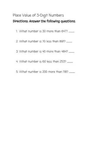 Place Value of 3 digit numbers