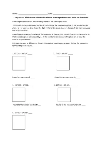 Rounding Decimals to the nearest tenth and hundredth