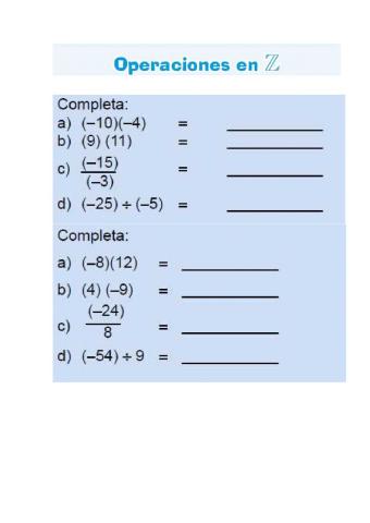Multiplicación y división de números enteros