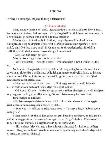 Felmérő: Az állatok iskolája