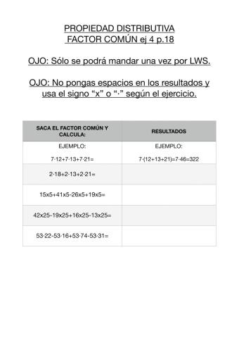 Propiedad distributiva, factor común