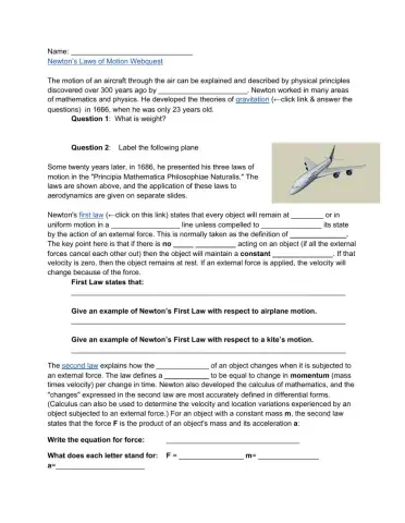 Newton's Law of Motions Webquest