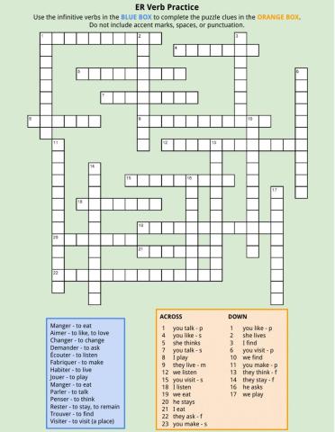 -ER Verb Practice Crossword Puzzle