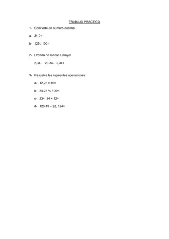 Trabajo práctico de números decimales, operaciones