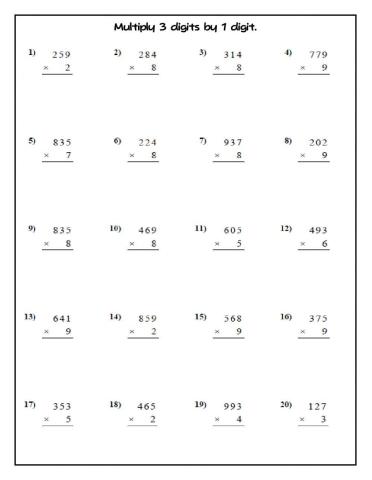 Multiply 3 digits by 1 digit