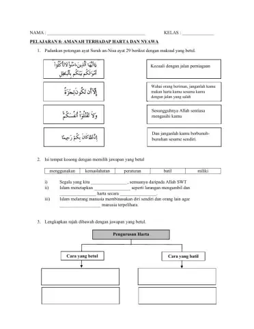 Pelajaran 8:Amanah Terhadap Harta dan Nyawa