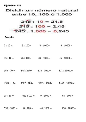 Dividir por la unidad seguiade ceros