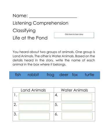Life at the Pond- Classify