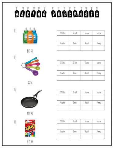 Making Change from 20 Dollars E-H