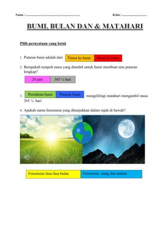 Kuiz Bulan,Bumi dan Matahari