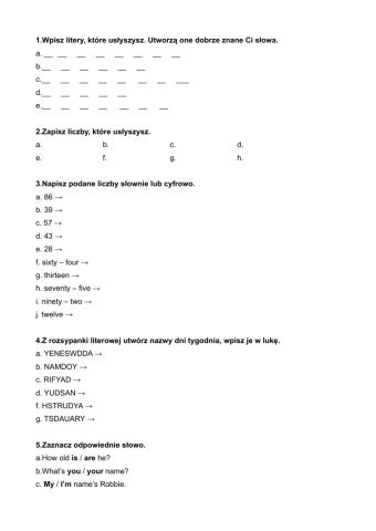 TODAY STARTER - UNIT 1 TEST