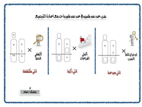 ضرب عدد من رقمين في عدد من رقم واحد