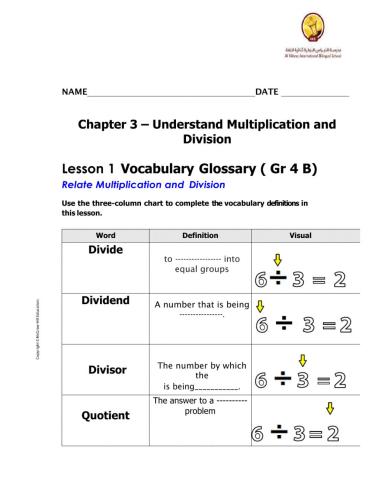 Division and Multiplication Vocabulary