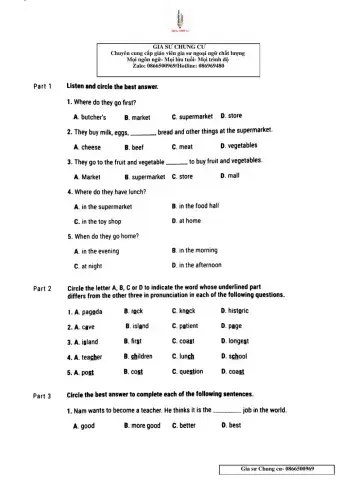 Lớp 6- Bài kiểm tra 45p- Units 4,5