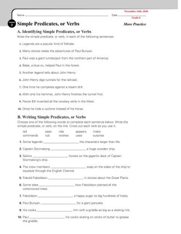 Simple Predicates, or Verbs MORE PRACTICE