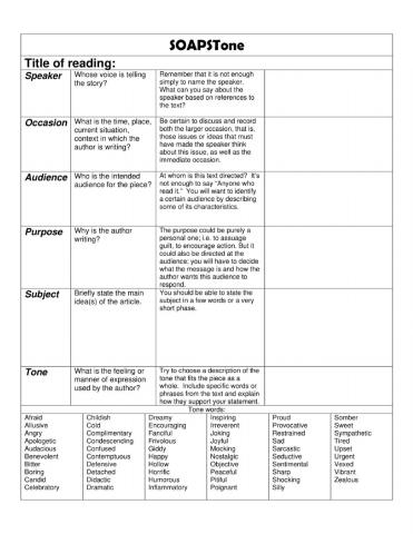 SOAPSTone Reading