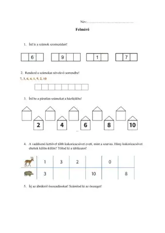 Felmérő- Matematika és környezetismeret
